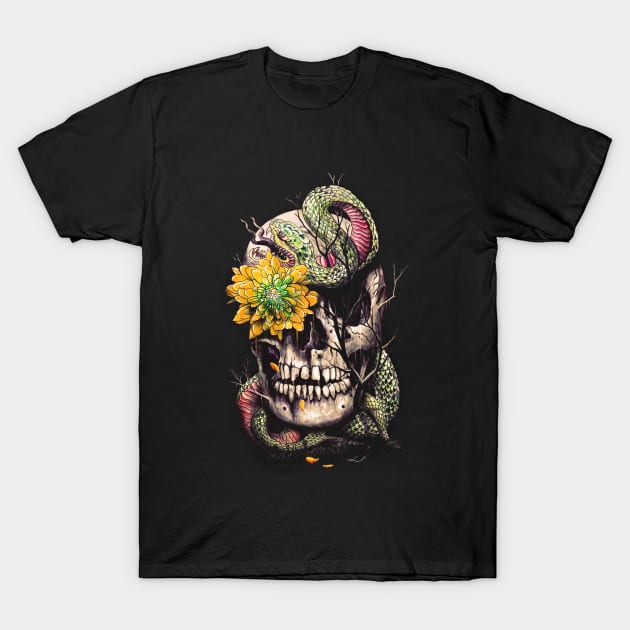 Snake & Skull T-Shirt by nicebleed